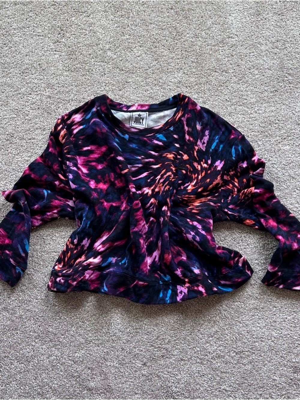 Juicy by Juicy Couture 1X Cropped Sweatshirt Spiral Tie Dye Galaxy Crown Cotton - Picture 2 of 8